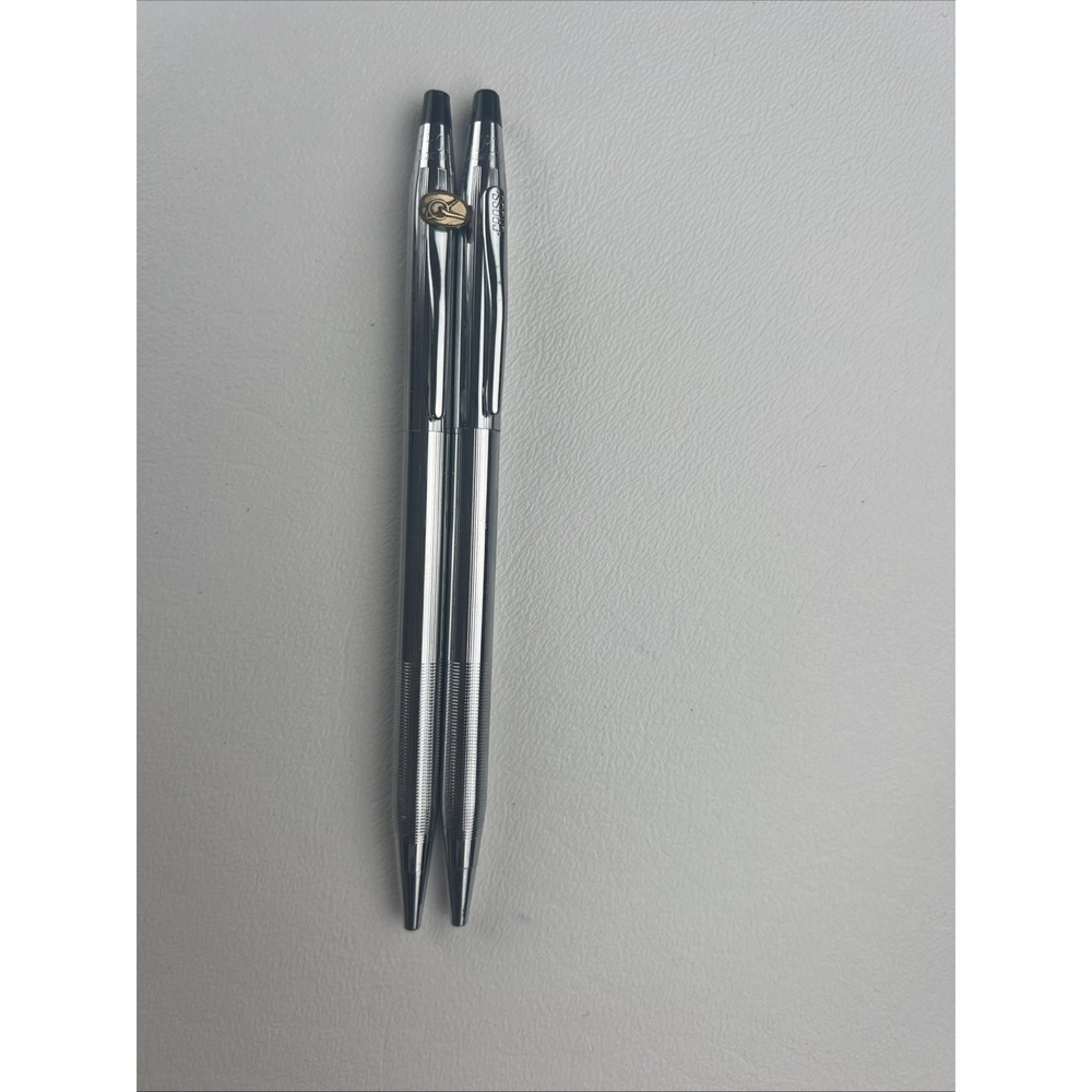 Vintage Cross Chrome Ballpoint Pen and Mechanical Pencil Set Made in USA Emblem